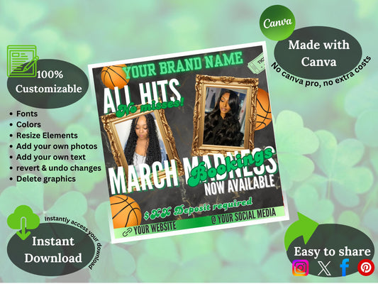 March Madness Booking Flyer: Hair, Nails, Lashes Template (Canva)