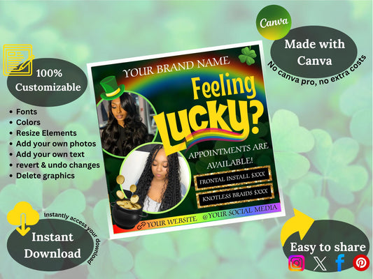 Lucky Charms March Booking Flyer: Hair, Nails, Lashes (Canva Editable)