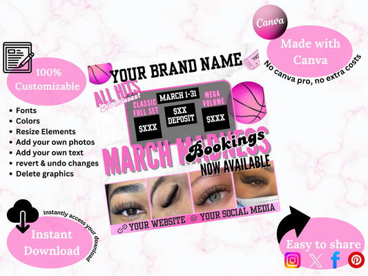 March Madness Booking Flyer: Salon Specials Canva Template (Digital Download)