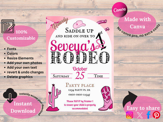 First Rodeo Birthday Invitation Template, Canva Editable