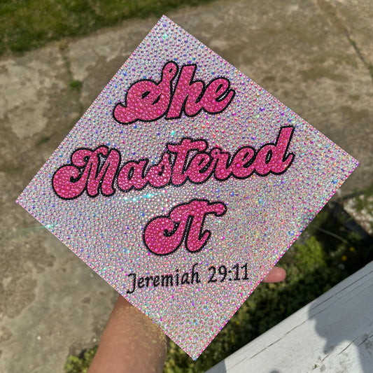 She Mastered It- Full Rhinestone Grad Cap Topper