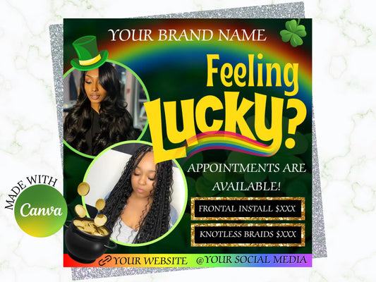 Lucky Charms March Booking Flyer: Hair, Nails, Lashes (Canva Editable)