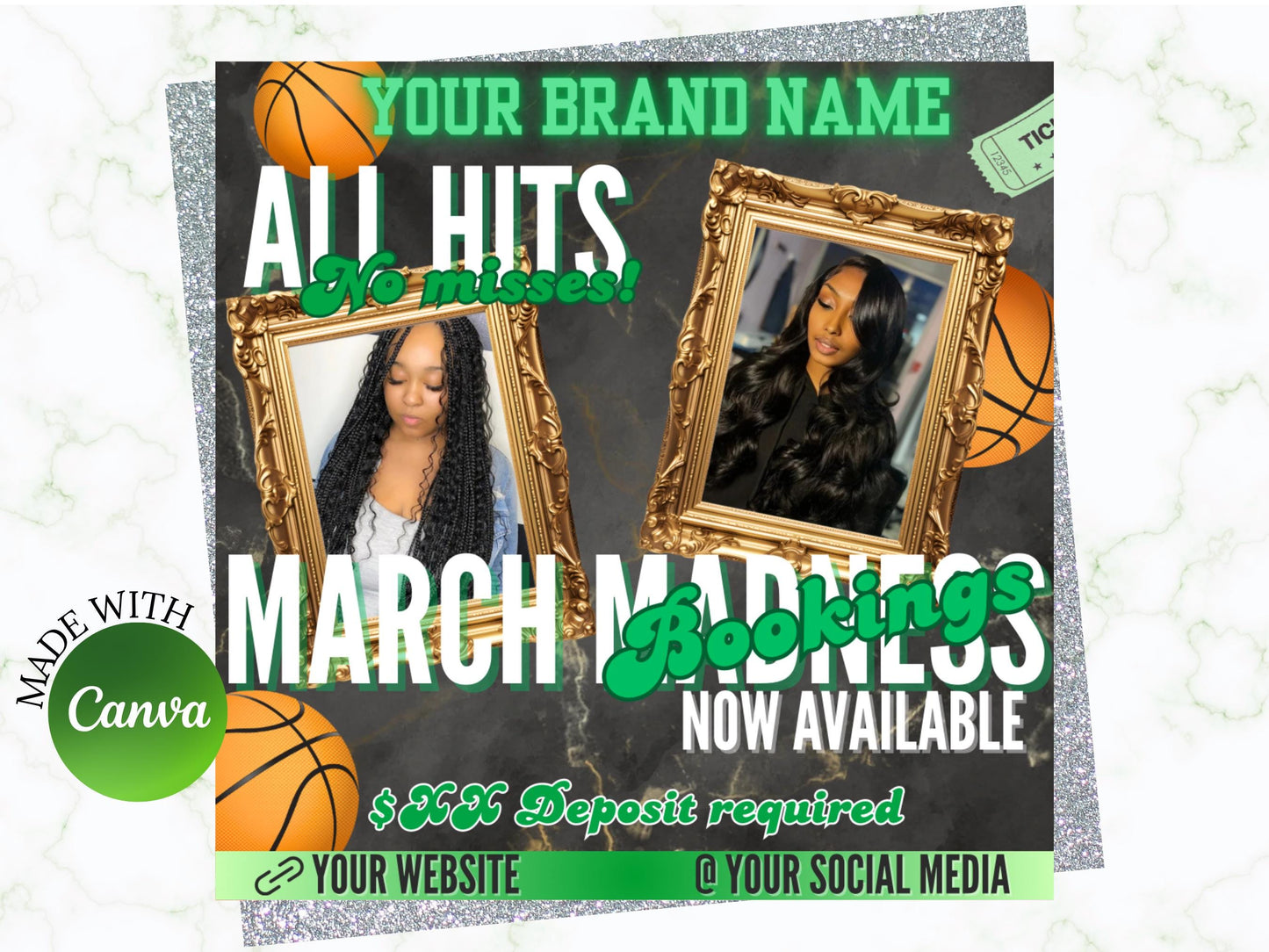 March Madness Booking Flyer: Hair, Nails, Lashes Template (Canva)