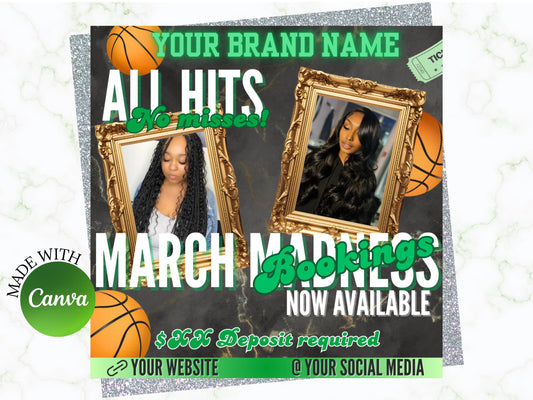 March Madness Booking Flyer: Hair, Nails, Lashes Template (Canva)