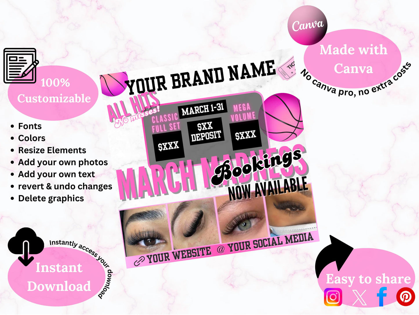March Madness Booking Flyer: Salon Specials Canva Template (Digital Download)