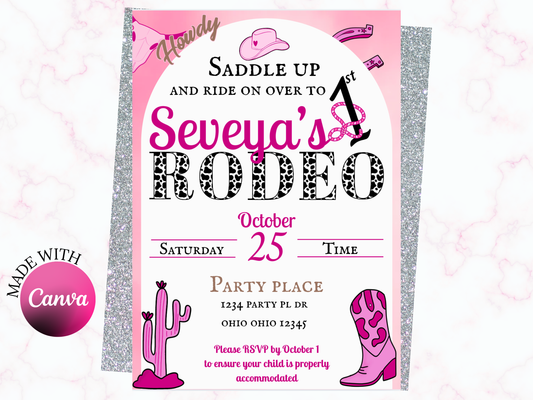 First Rodeo Birthday Invitation Template, Canva Editable