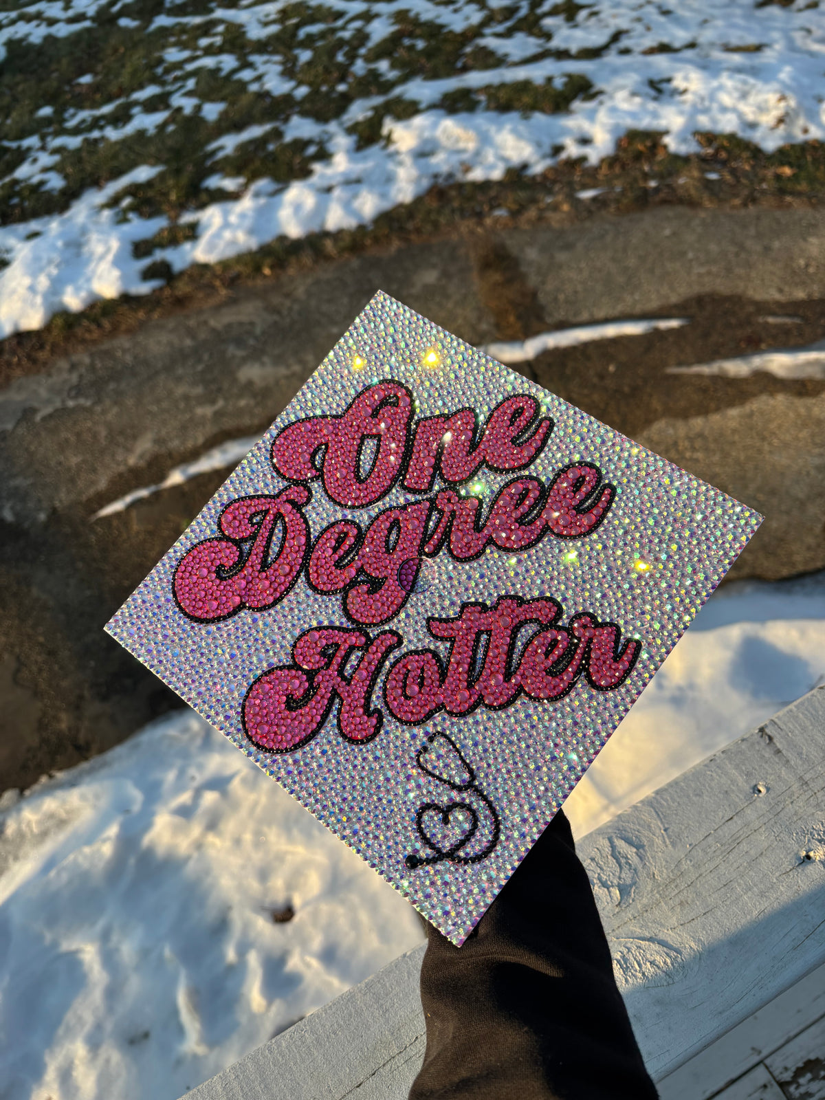 Degree(s) Hotter, Full Rhinestone Grad Cap Topper
