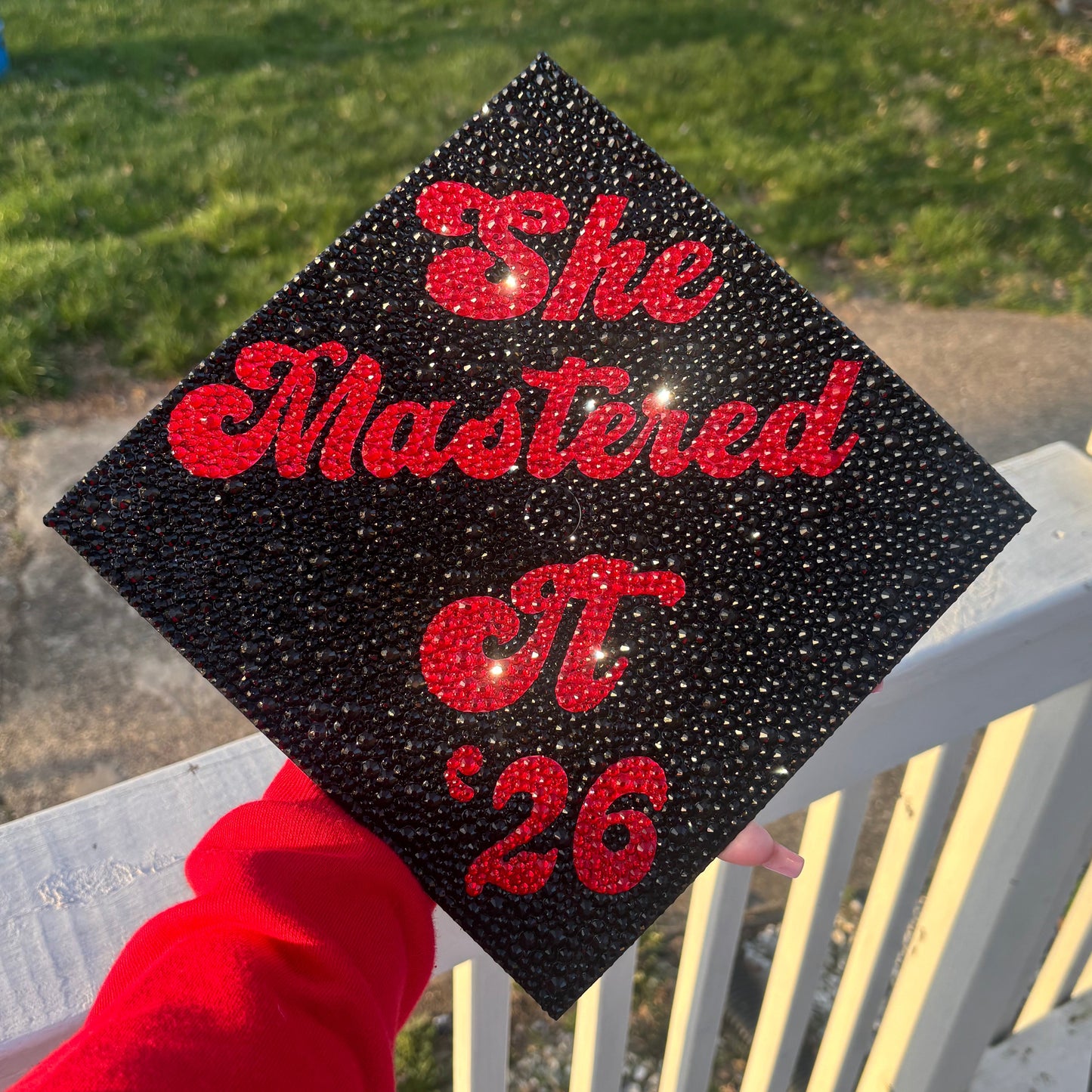 She Mastered It- Full Rhinestone Grad Cap Topper