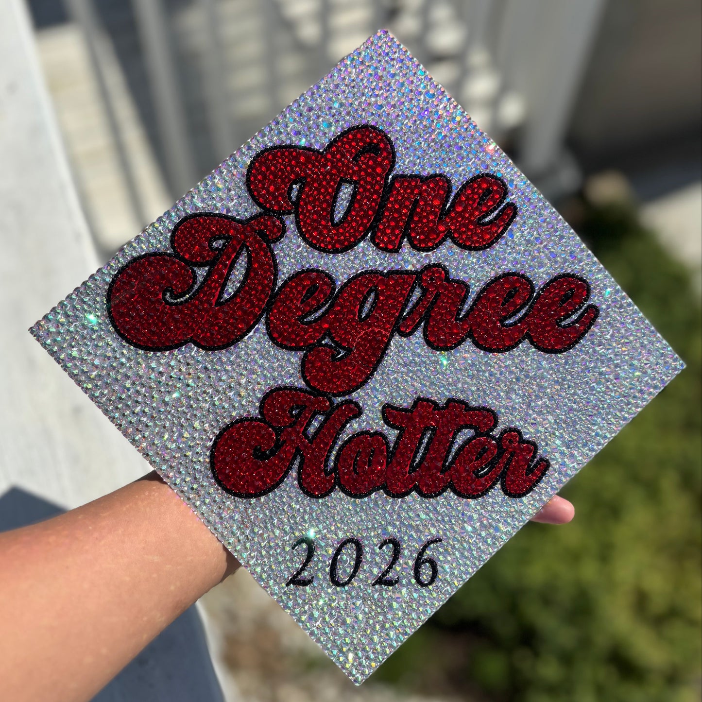 Degree(s) Hotter, Full Rhinestone Grad Cap Topper