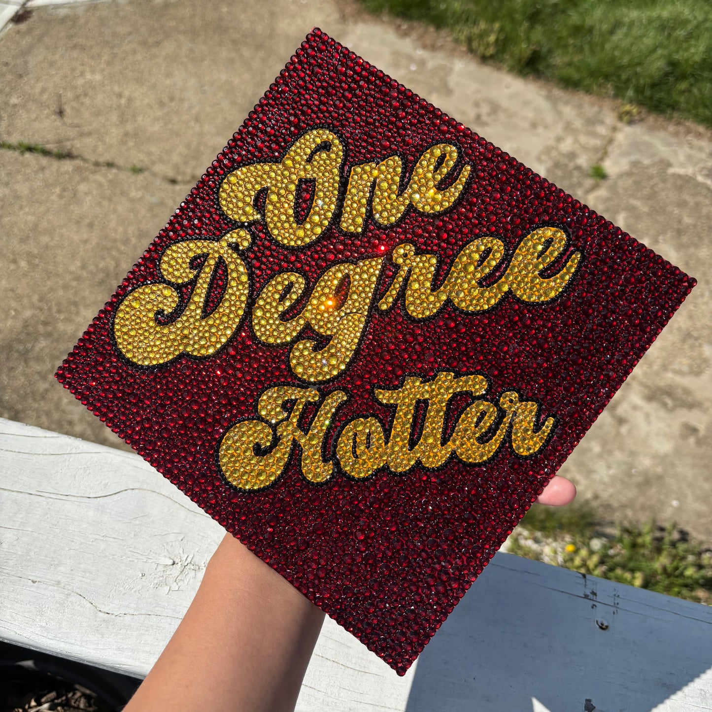 Degree(s) Hotter, Full Rhinestone Grad Cap Topper