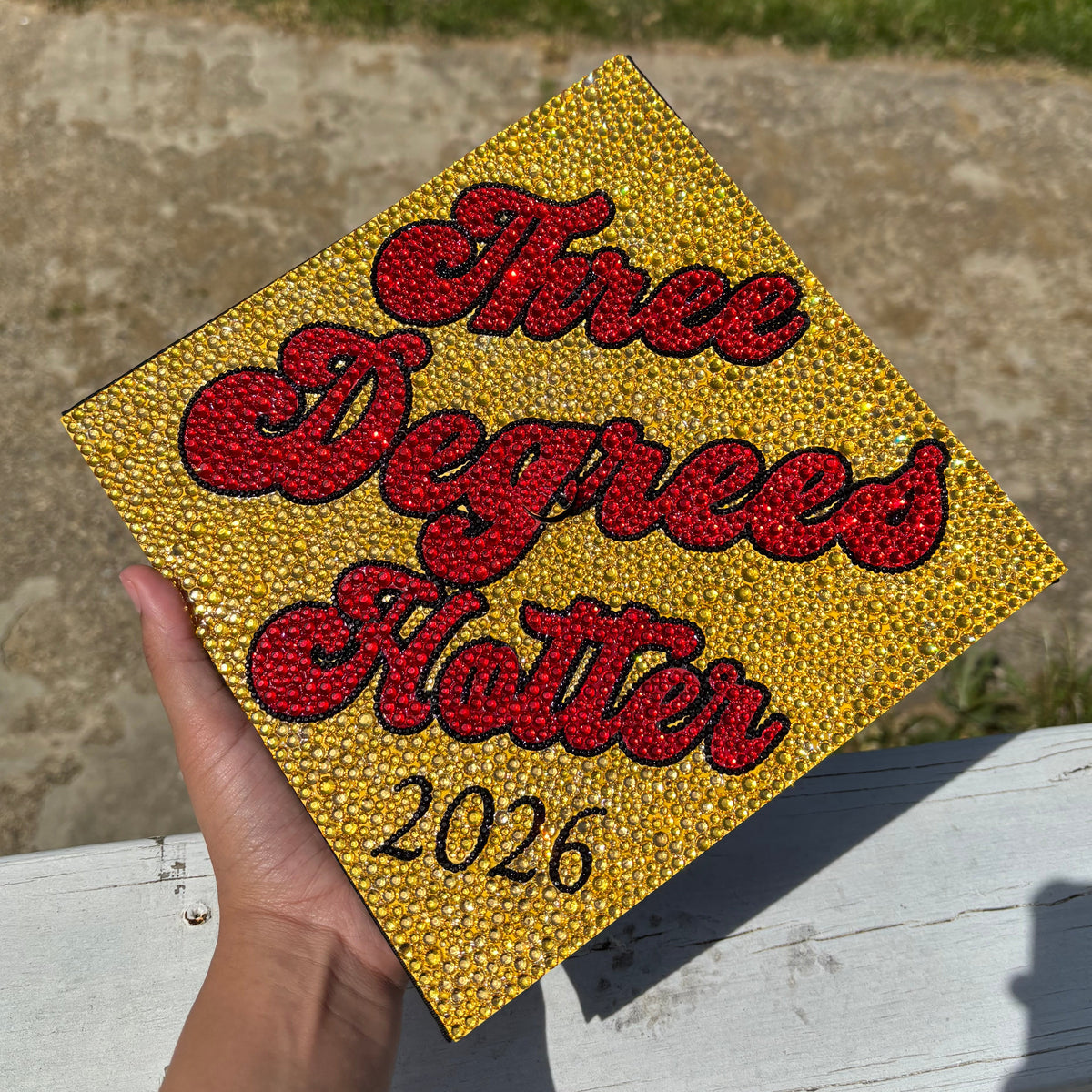 Degree(s) Hotter, Full Rhinestone Grad Cap Topper