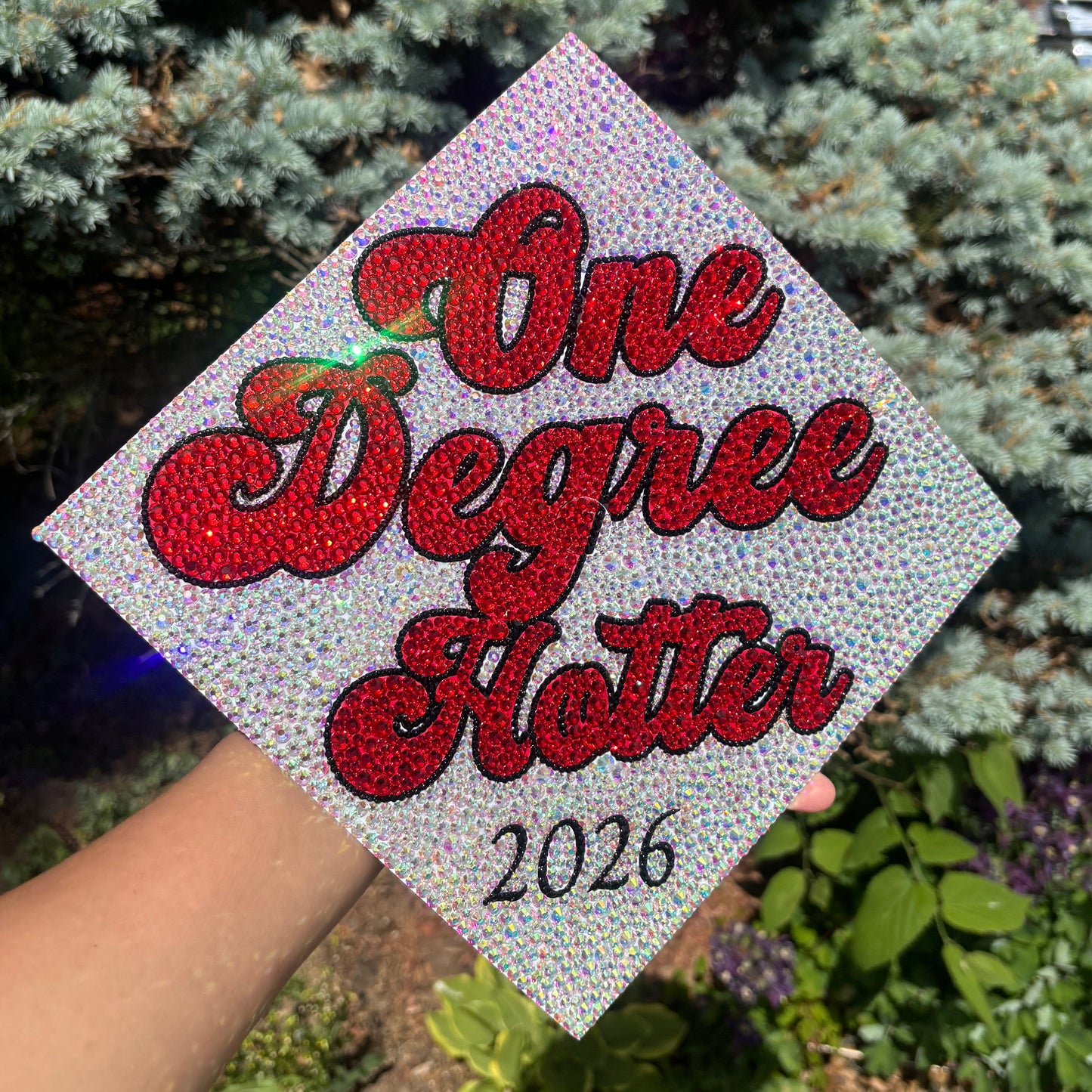 Degree(s) Hotter, Full Rhinestone Grad Cap Topper