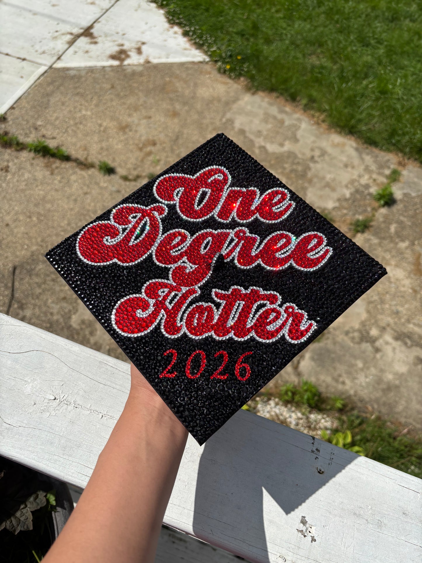 Degree(s) Hotter, Full Rhinestone Grad Cap Topper