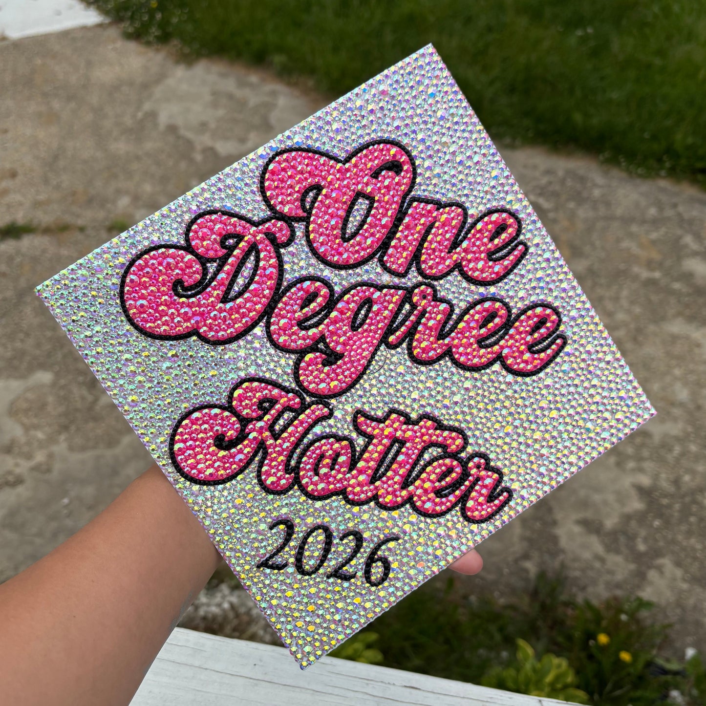 Degree(s) Hotter, Full Rhinestone Grad Cap Topper