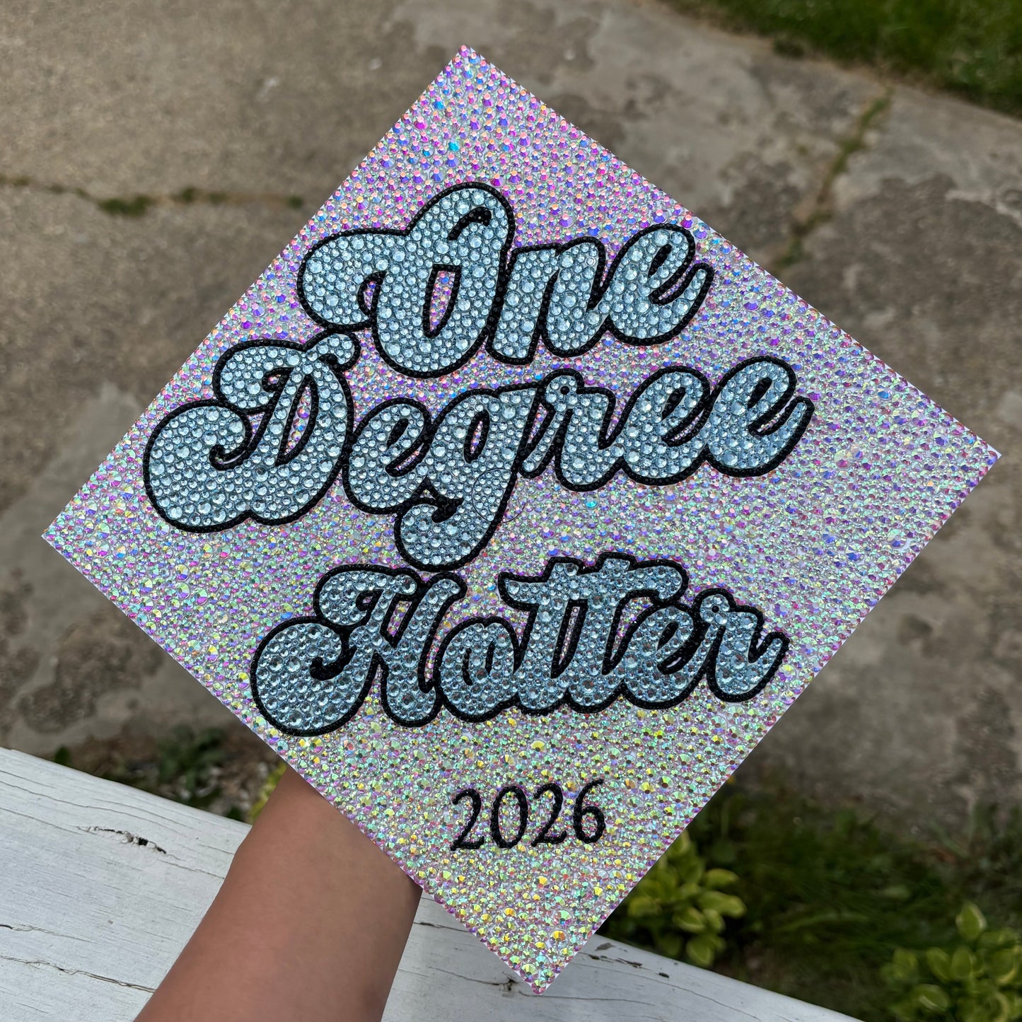 Degree(s) Hotter, Full Rhinestone Grad Cap Topper